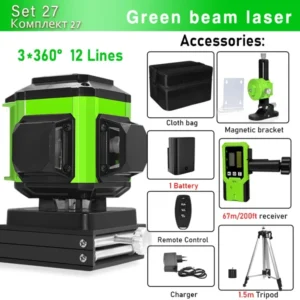 CLUBIONA 16/12 lines Self-leveling Remote Control Outdoor Mode - Receiver Auto 3x360 Green beam Line Laser Level 13