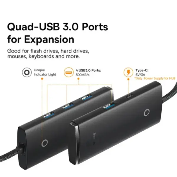 Baseus USB HUB Adapter 4 in 1 USB Type C to USB 3.0 HUB Splitter Adapter for MacBook Pro Air Huawei Mate 30 Docking Station HUB 3
