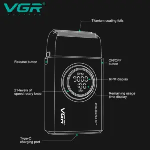 VGR Razor Professional Shaver Rechargeable Trimmer Electric Beard Shaver Digital Display Razor 9000 RPM Shaver for Man V-377 2