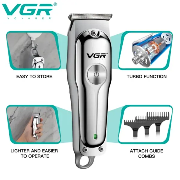 VGR Hair Clipper Rechargeable Hair Cutting Machine Cordless Hair Trimmer Electric Barber 0mm Cutting Blade Clipper for Men V-071 2