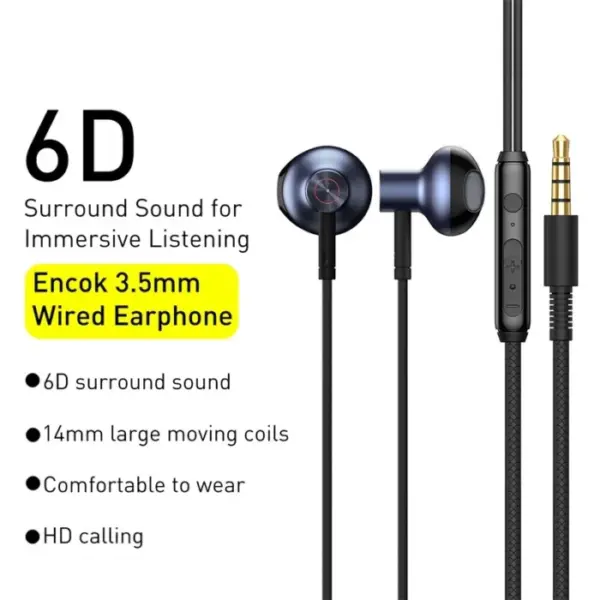 Baseus H19 Wired Earphones 6D Stereo Bass Headphone In-Ear 3.5mm Jack Headset with MIC for Xiaomi Samsung iPhone 6 Earbuds 3