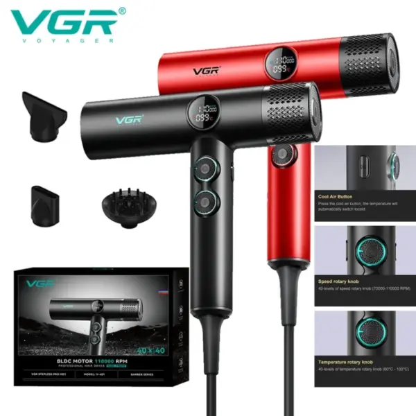 VGR Hair Dryers Professional Air Blower 110000 RPM Hair Dryer Bldc Motor Hair Dryer Machine Hair Salon for Household Use V-401 6
