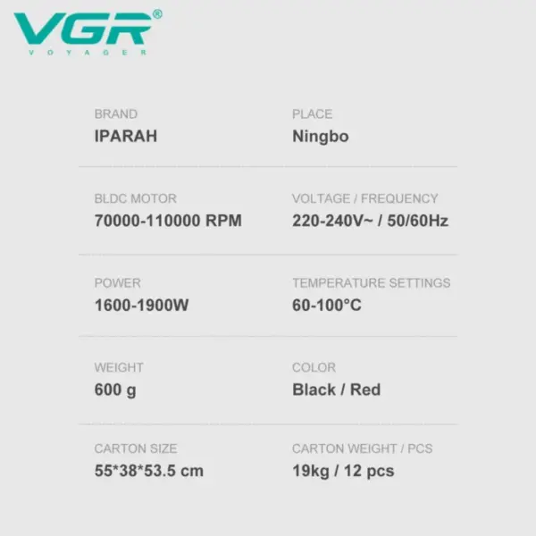 VGR Hair Dryer Professional BLDC Motor Barber Hair Dryer Machine 110000 RPM Powerful Negative Ion Hair Styling Salon Dryer V-401 6