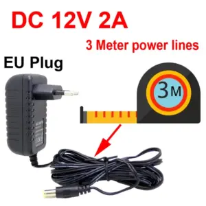 JIENUO 3Meters EU Plug AC/DC Supply Power Adapter Charger 3m Cable for Security CCTV Camera CCD 100-240V DC 12V 2A (2.1mm*5.5mm) 1