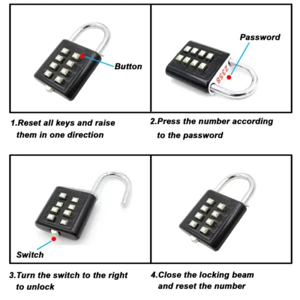 8 Digits Password Code Outdoor Waterproof Combination Padlock Zinc Alloy Suitcase For Luggage Travel Smart Lock Keyed Anti-thief 2