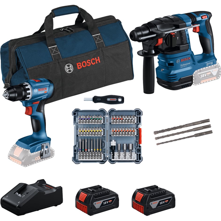 Bosch 18V Profi-Set, porakone ja ruuvinväännin, 2x 4,0Ah - Image 1