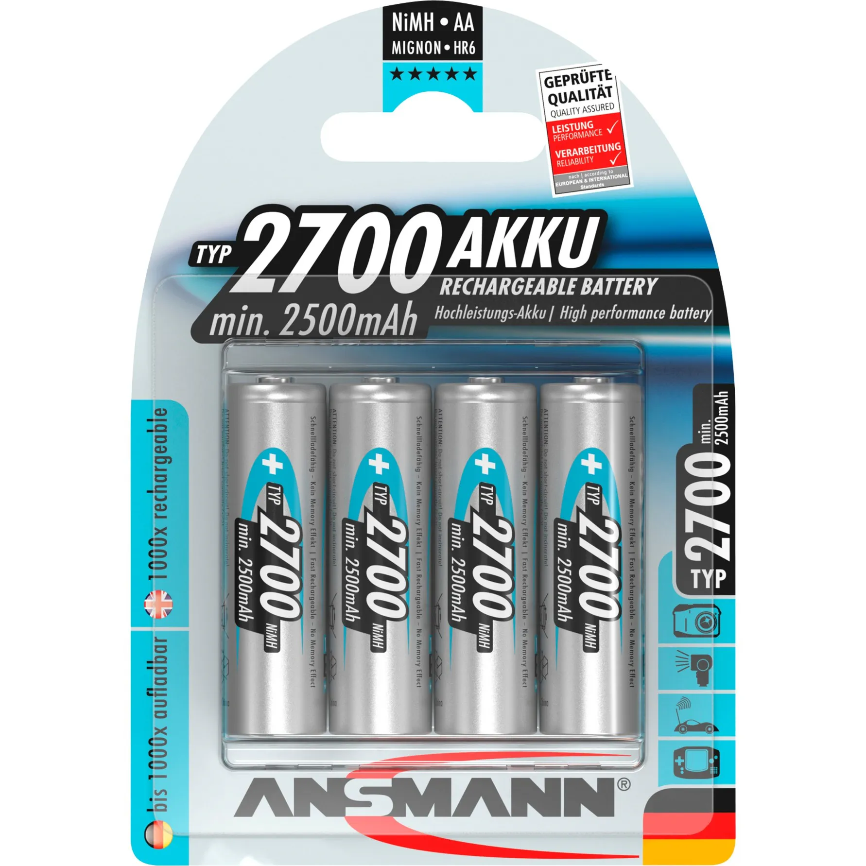 Ansmann 2700mAh 4x AA NiMH ladattava akku image 1 Ansmann 2700mAh 4x AA NiMH ladattava akku - Image 1